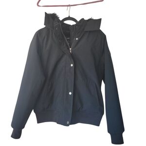 Hollister All Weather Coat Fur Trim Removable Large Black